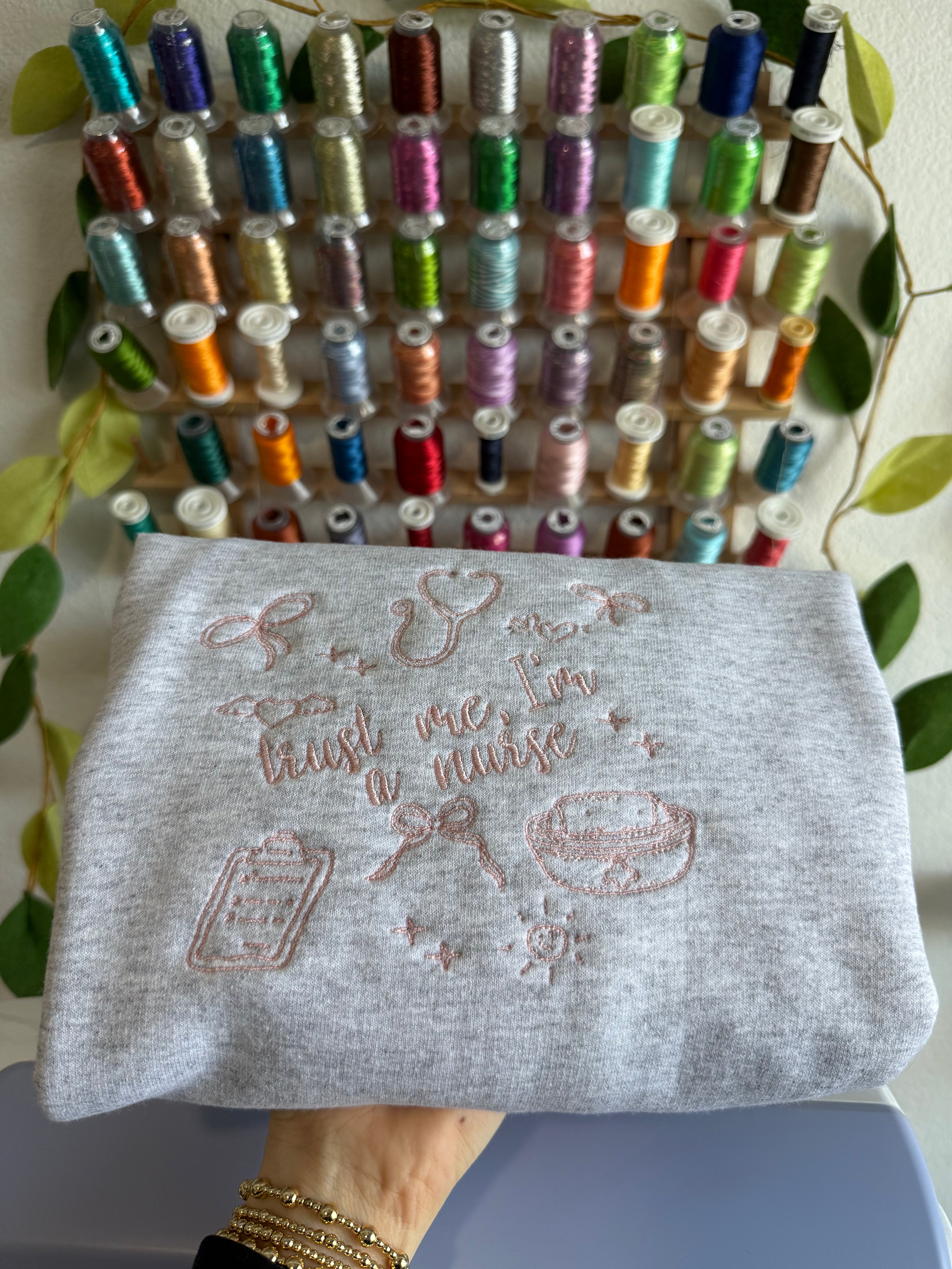 Trust Me I’m a Nurse Embroidered Doodle Crewneck