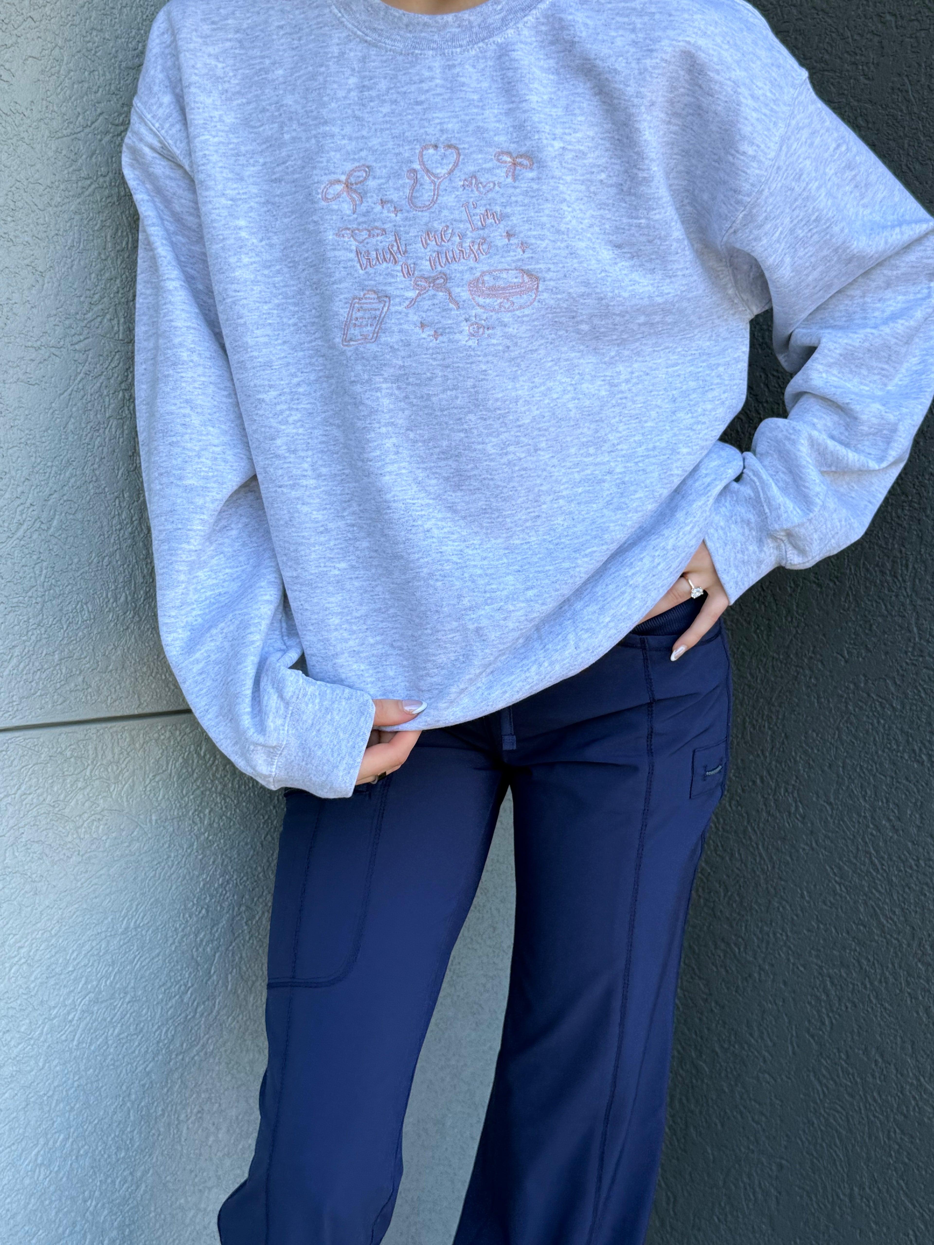 Trust Me I’m a Nurse Embroidered Doodle Crewneck